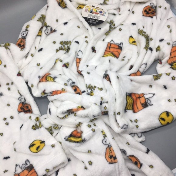 NEW Peanuts HALLOWEEN Hooded Bath Robe Snoopy Pumpkin Moon Stars Berkshire S/M - Picture 2 of 12